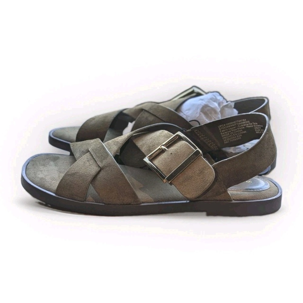 Coastal Quiet Luxury Boho Brown Buckle Flat Sandals Comfort‎ Size 8 NWT